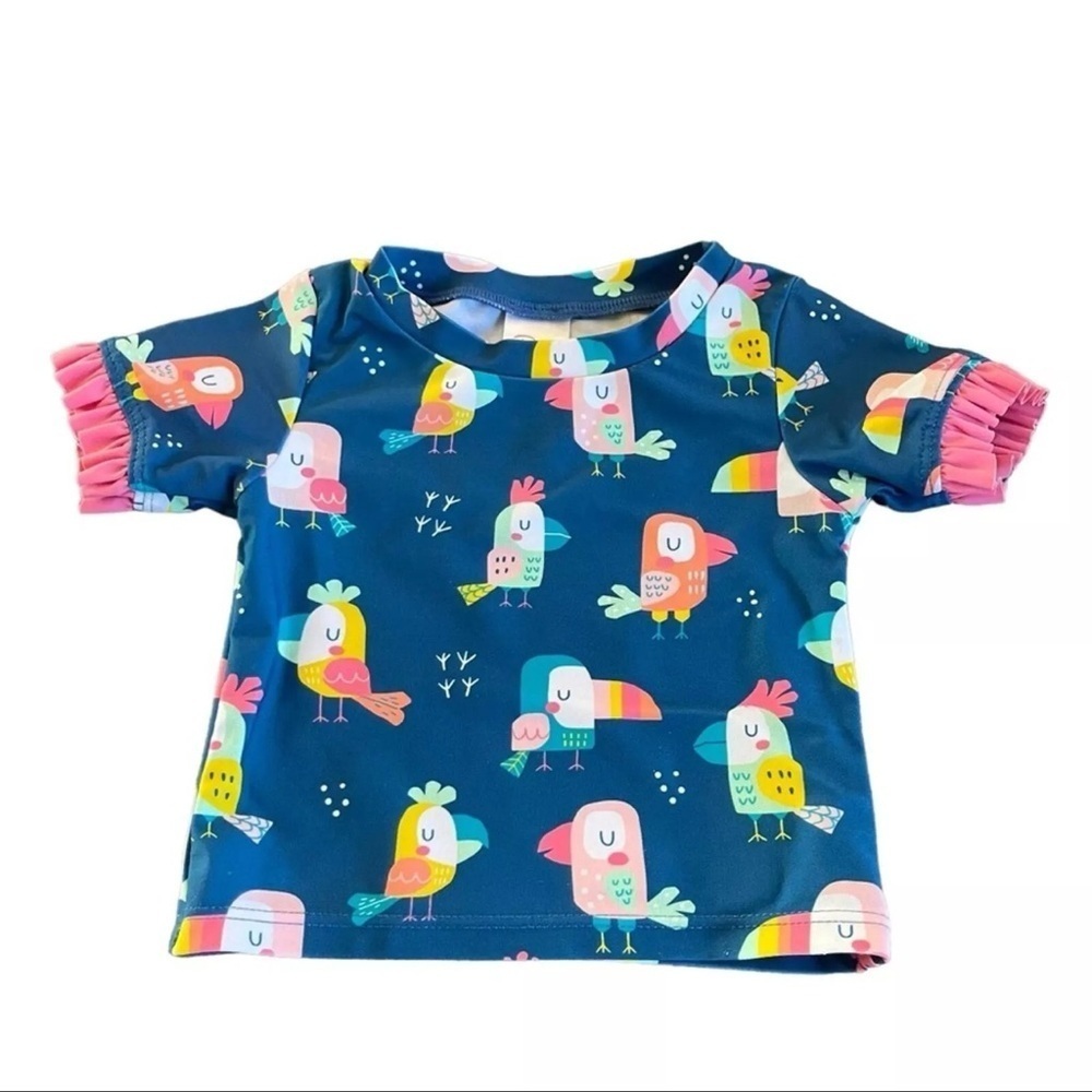 Ruffle Butts Bird Baby Swimsuit Short Sleeve Top Size 6 Toddler